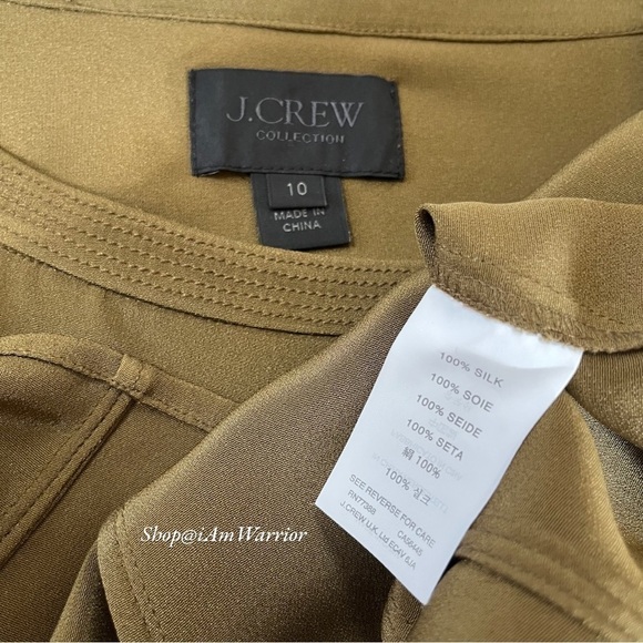 J.Crew Collection olive/brown luxe silk asymmetrical zip top *shop@iamwarrior - Picture 9 of 10